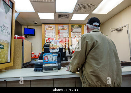 Florida,South,FL,Fort Ft. Myers,Wendy's,fast food,interior inside,hamburgers,restaurant restaurants food dining eating out cafe cafes bistro,counter,s Stock Photo