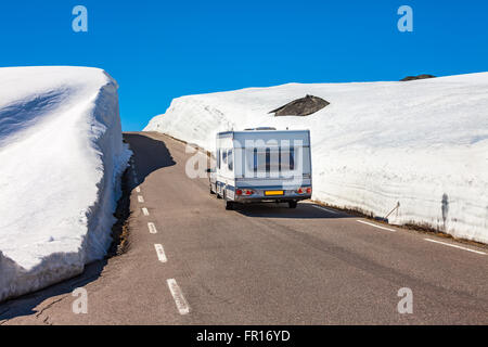 Caravan car travels on the highway. Caravan Car in motion blur. Stock Photo