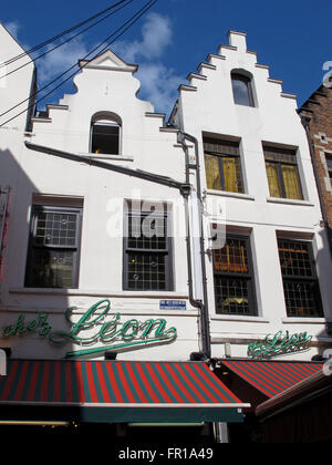 Famous restaurant Chez Leon,rue des Bouchers,Brussels,Belgium Stock Photo