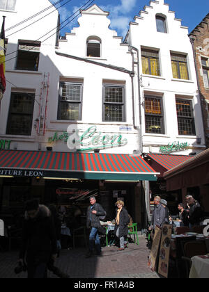 Famous restaurant Chez Leon,rue des Bouchers,Brussels,Belgium Stock Photo