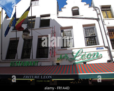 Famous restaurant Chez Leon,rue des Bouchers,Brussels,Belgium Stock Photo