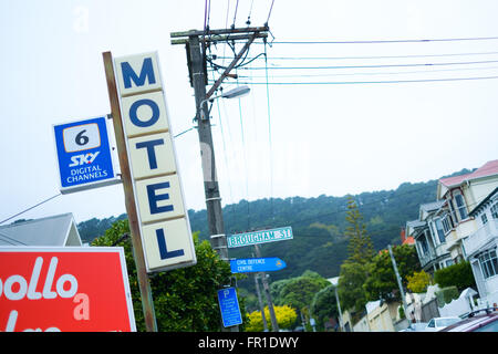 Motel sign,Wellington, New Zealand Stock Photo
