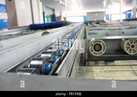 Chain Support for Pallet Conveyor line. Stock Photo