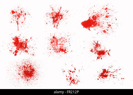 Various blood splatter in front of a white background Stock Photo