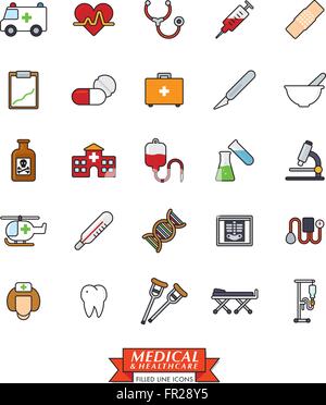 Medical and health care related filled line icons Stock Vector
