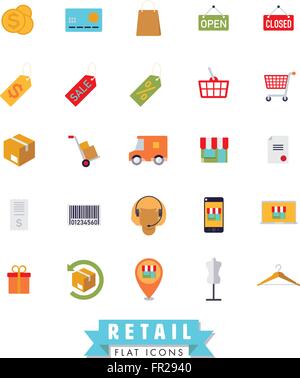 Collection of flat design shopping and retail vector icons Stock Vector