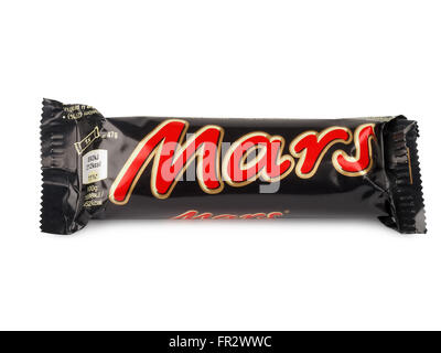 MARS chocolate bar isolated on white background. Mars is a brand of ...