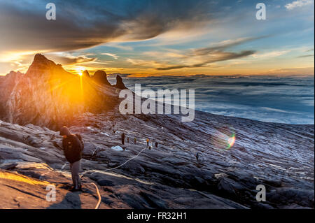 Mount Kinabalu, near Low's Peak, about 3900m. This is sunrise. Stock Photo