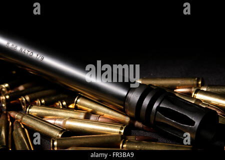 AR 15 Barrel with Bullets Stock Photo