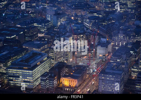 Monument, King William Street in The City of London, night aerial view, London, UK Stock Photo
