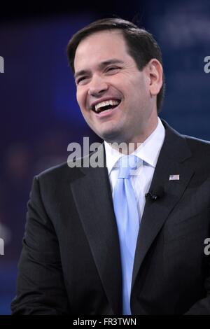 Senator and Republican presidential candidate Marco Rubio during the annual American Conservative Union CPAC conference at National Harbor March 5, 2016 in Oxon Hill, Maryland. Stock Photo