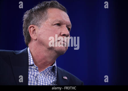 Ohio Governor and Republican presidential candidate John Kasich during the annual American Conservative Union CPAC conference at National Harbor March 4, 2016 in Oxon Hill, Maryland. Stock Photo