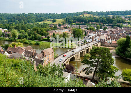 The river Severn and the bridge to Low Town, from Castle Walk, off Cartway, Bridgnorth, Shropshire, England, UK Stock Photo