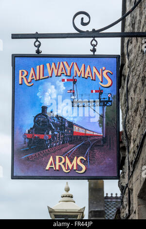 'The Railwayman's Arms' pub sign at the railway station, Severn Valley Railway, Bridgnorth, Shropshire, England, UK Stock Photo