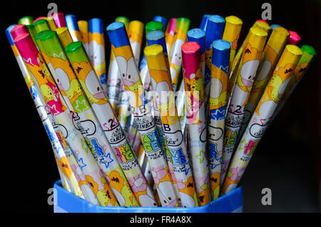 Colorful pencil in pencil pot Stock Photo