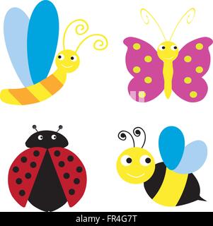 vector illustration of different funny bugs and insects Stock Vector