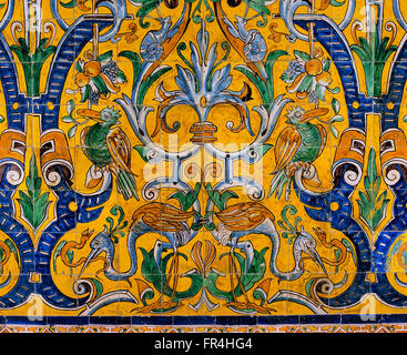 Glazed tiles 16th century, Gothic palace, Reales Alcazares, Seville, Region of Andalusia, Spain, Europe