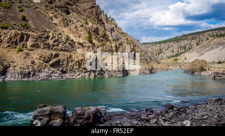 The Fraser River as it winds its way through the Fraser Canyon to the Pacific Ocean on the west coast of Vancouver, BC, Canada Stock Photo