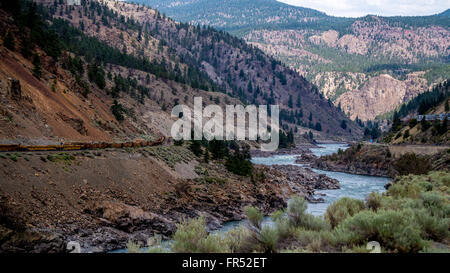 The Fraser River as it winds its way through the Fraser Canyon to the Pacific Ocean on the west coast of Vancouver, BC, Canada Stock Photo