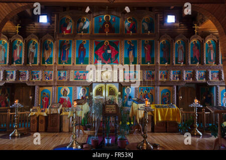 Inside the Orthodox Church, the largest wood structure in Russian Far East, Anadyr, Chukotka Autonomous Okrug, Russia