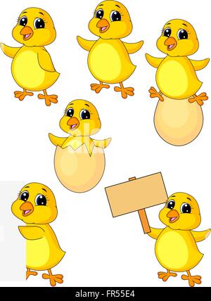 Cute baby chicken cartoon set Stock Vector