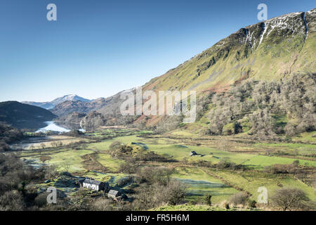 Llyn Gwynant lake on the A498 road to Beddgelert  in the Snowdonia National Park North Wales Stock Photo