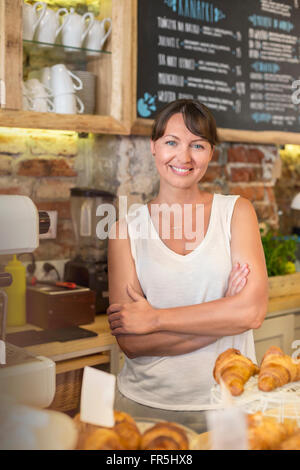 Portrait smiling cafe owner Stock Photo