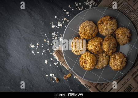 Oatmeal cookies on gray ceramic plate horizontal Stock Photo