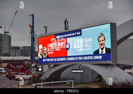 Vauxhall, London, UK. 21st March 2016. Zac Goldsmith, 5th May London Mayoral election advert near Vauxhall © Matthew Chattle/Ala Stock Photo