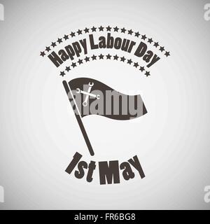 Labour day emblem with banner and wrenches. Vector illustration. Stock Vector