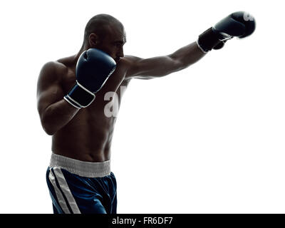 one man boxers boxing on isolated silhouette white background Stock Photo