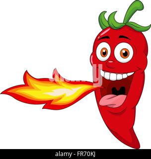 Chili  Cartoon Character Breathing Fire Stock Vector