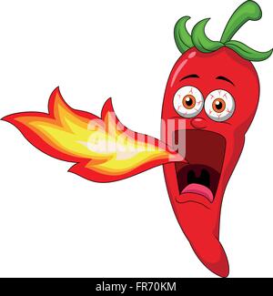 Chili  Cartoon Character Breathing Fire Stock Vector