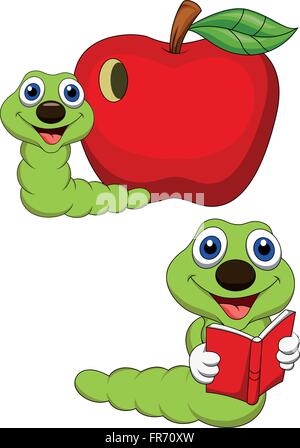 Bookworm, red apple, green apple and reading book Stock Vector Image ...