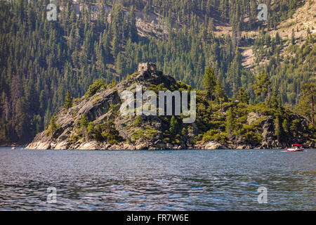 LAKE TAHOE, CALIFORNIA, USA - Emerald Bay. Old stone tea house is visible on top of island. Stock Photo