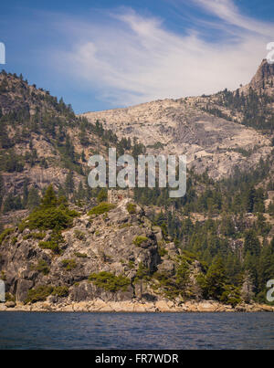 LAKE TAHOE, CALIFORNIA, USA - Emerald Bay. Teahouse on top of island. Stock Photo