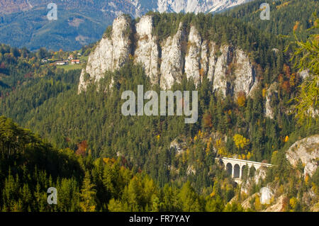 Österreich, Semmering, von 1967 - 1989 prägte der Blick auf das Viadukt 'Kalte Rinne' den Anblick des 20 Schilling Scheines. Übe Stock Photo
