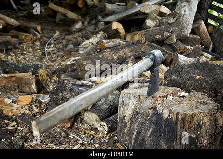 Ax ready to cut firewood in Sierra Gaucha Stock Photo