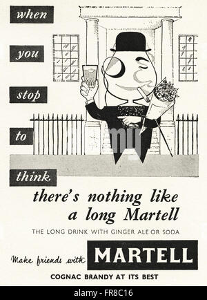 Original vintage advert from 1950s. Advertisement dated 1959 advertising MARTELL cognac brandy. Stock Photo