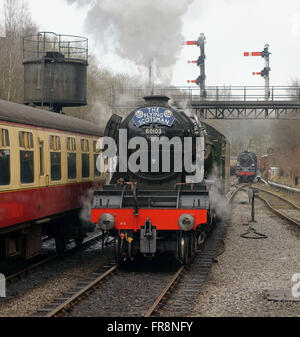 Flying Scotsman steam locomotive 'running round' at Grosmont station  on the North Yorkshire Moors Heritage Railway (NYMR) Stock Photo