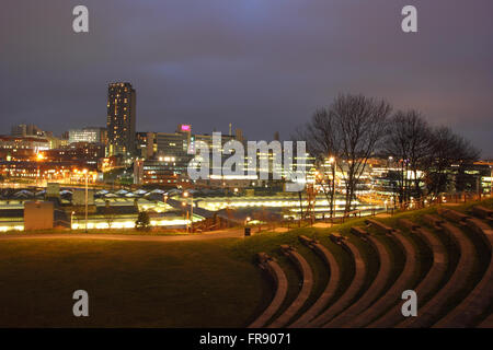 Sheffield city centre ckyline seen from the amphitheatre in South Street Park, Sheffield, South Yorkshire England UK Stock Photo