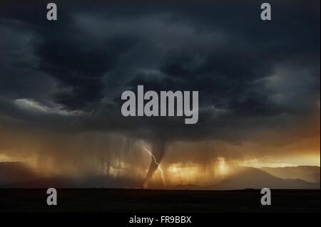 Tornado Super Cell Storm on the American Plains. Scenic Stormy Weather. Stock Photo