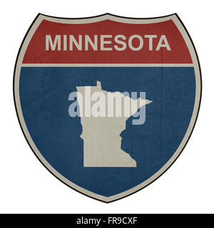 Grunge Minnesota American interstate highway road shield isolated on a white background.