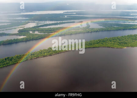 Aerial view of the Anavilhanas National Park with rainbow Stock Photo