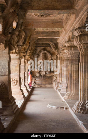 Asia, India, Karnataka, Badami, Badami Cave III, Vishnu with the snake Ananta- Shesha Stock Photo