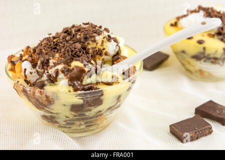 Homemade creamy dessert with chocolate and almonds Stock Photo