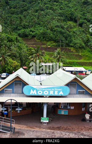 Island of Moorea, French Polynesia, the ferry landing for the Papeete to Moorea ferry in the village of Papetoai Stock Photo