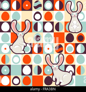 Easter seamless pattern. Retro style eggs and cute bunnies Stock Photo