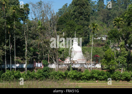 A rural Buddhist dagoba or pagoda seen from the train between Ella & Nanu Oya, Sri Lanka Stock Photo