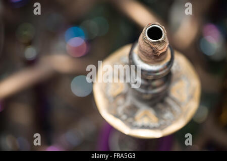 Close-up Of Several Hookahs Lined Up In A Cafe Bar Stock Photo